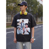 Basket Ball Star T Shirt Jalen Green Washed Distressed Printed T-Shirt Retro Short Sleeve Loose