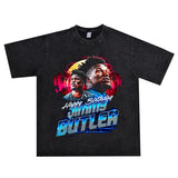 Basket Ball Star T Shirt Jimmy Butler Printed Washed Distressed T-shirt Cotton Short Sleeve round Neck