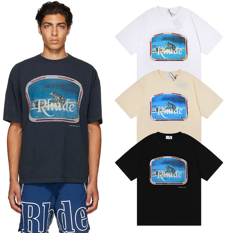 Rhude T Shirt Micro Label Letter Retro Printed Short Sleeve T-Shirt
