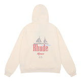 Rhude Hoodie Sailboat Printed Cotton Men and Women Couple Hooded Sweater