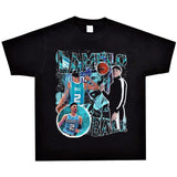 Basket Ball Star T Shirt Washed Distressed Lamelo Ball Printed Short Sleeve T-Shirt Vintage Pure Cotton