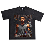 Basket Ball Star T Shirt Cade Cunningham Washed Distressed Printed T-shirt Short Sleeve Loose Wide