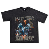 Basket Ball Star T Shirt Basketball Kevin Durant Washed Distressed Printed T-Shirt Personalized Short Sleeve Pure Cotton