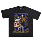 Basket Ball Star T Shirt Basketball Clarkson Washed Distressed Printed American T-shirt Retro Short Sleeve