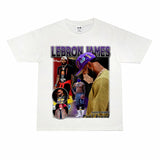 Basket Ball Star T Shirt Lebron James Washed Distressed Street American T-Shirt Loose