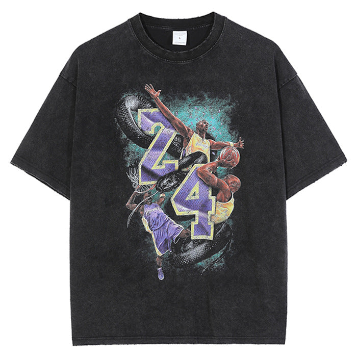 Nba T Shirt Kobe Kobe Bryant Printed Short Sleeve Nba T-shirt Loose Shoulder Washed