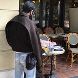 MIJKO Men Jacket Splicing Design Neutral Woolen Unisex Short Jacket