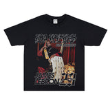 Basket Ball Star T Shirt Lebron James Washed Distressed Street American T-Shirt Loose