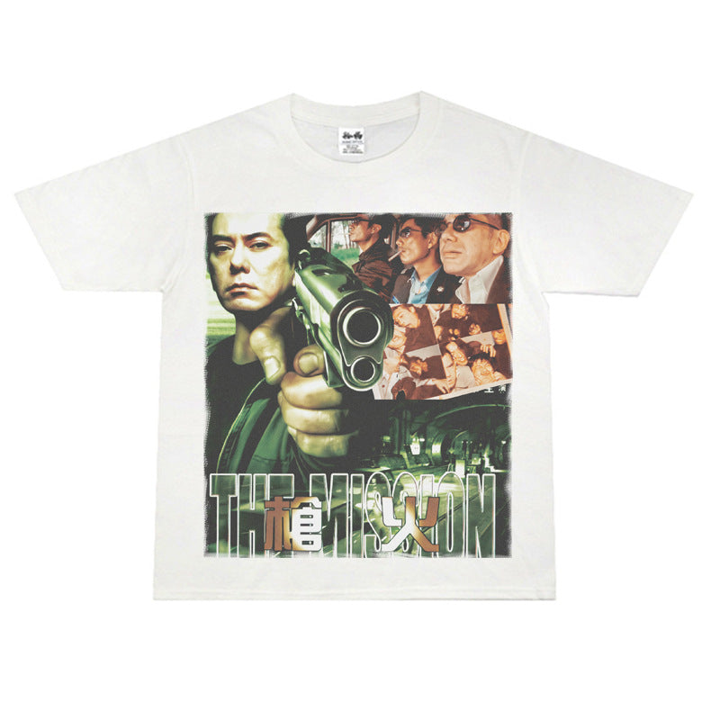 Film Star T Shirt Short Sleeve Loose Retro American Street T-shirt Men and Women
