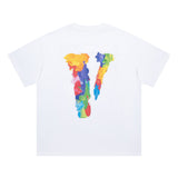 Vlone T Shirt Spring Summer Color Big V Letter Crew Neck