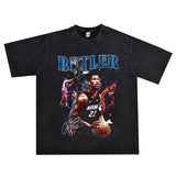 Basket Ball Star T Shirt Jimmy Butler Printed Washed Distressed T-shirt Cotton Short Sleeve round Neck
