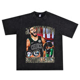 Basket Ball Star T Shirt Jayson Tatum Washed Distressed Printed T-Shirt Loose Retro Short Sleeve