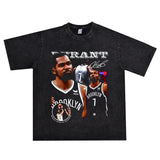 Basket Ball Star T Shirt Basketball Kevin Durant Washed Distressed Printed T-Shirt Personalized Short Sleeve Pure Cotton