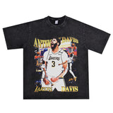 Basket Ball Star T Shirt Short Sleeve Printed T-shirt Retro Hip Hop Loose Cotton Washed Distressed