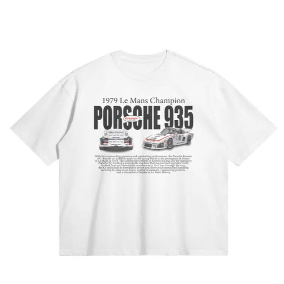 T-shirt racing print short-sleeved loose crew neck t-shirt