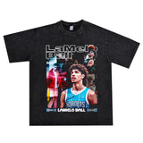Basket Ball Star T Shirt Washed Distressed Lamelo Ball Printed Short Sleeve T-Shirt Vintage Pure Cotton