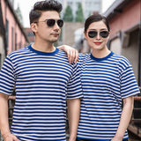 Mariner Shirt Retro Navy-Striped Shirt Summer Short Sleeve Striped Bottoming Shirt Men's and Women's round Neck T-shirt