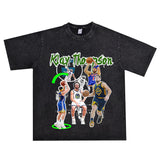 Film Star T Shirt Klaythompson Washed Distressed Printed American T-Shirt Retro Loose Short Sleeve