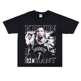 Basket Ball Star T Shirt Basketball Kevin Durant Washed Distressed Printed T-Shirt Personalized Short Sleeve Pure Cotton