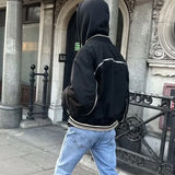 MIJKO Mens Jacket Zip Embellished Mainstream Fashion Cotton Jacket