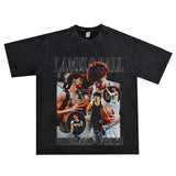 Basket Ball Star T Shirt Washed Distressed Lamelo Ball Printed Short Sleeve T-Shirt Vintage Pure Cotton