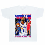 Basket Ball Star T Shirt Washed Distressed Printed T-shirt Short Sleeve Loose Retro Cotton