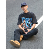 Basket Ball Star T Shirt Towns Washed Distressed Printed T-shirt Retro Short Sleeve round Neck Loose