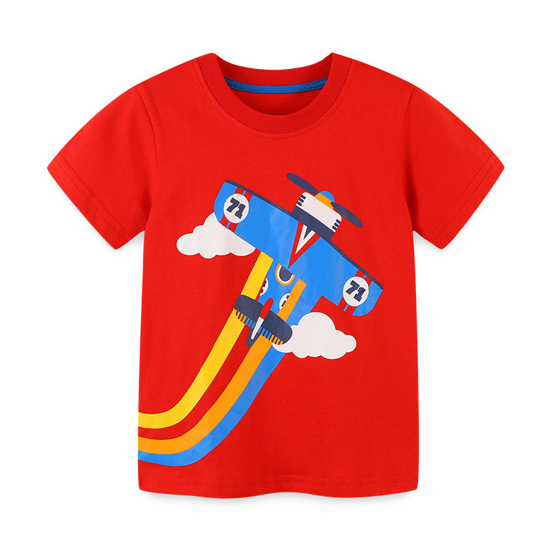 Boy T Shirt Children's T-shirt Summer Children round Neck Short Sleeve T-shirt Knitted Cotton Cute