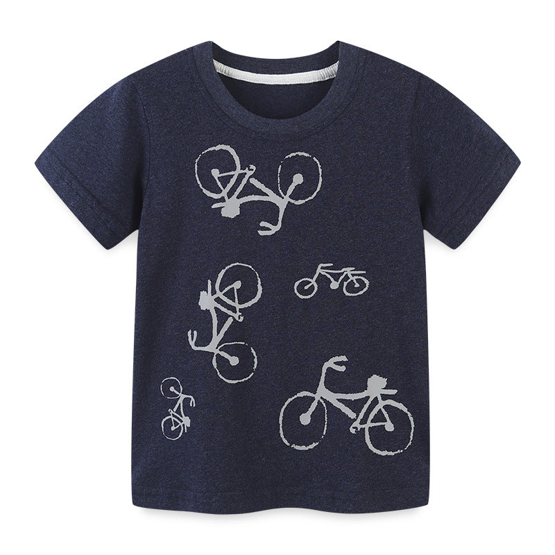 Boy T Shirt Summer New Boys' Short-Sleeved T-shirt Knitted Cotton round Neck Children T-shirt