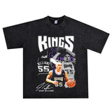 Basket Ball Star T Shirt Jason Williams Basketball Washed Distressed Printed American Retro T-shirt for Men