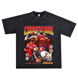 Basket Ball Star T Shirt Lebron James Washed Distressed Street American T-Shirt Loose