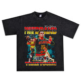 Basket Ball Star T Shirt Trae Young Washed Distressed Printed American T-shirt Loose Retro