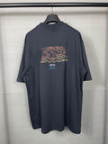 Mens T-shirts Summer Paris Graffiti Print Short Sleeve Crew Neck T-Shirt Loose