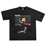 Basket Ball Star T Shirt Basketball Short Sleeve Washed Distressed round Neck T-shirt Loose