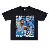 Basket Ball Star T Shirt Basketball Paul George Washed Distressed Printed T-Shirt Vintage Cotton Short Sleeve