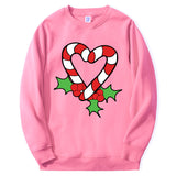 Christmas Hoodies Candy Cane Heart Hip Hop Fleece Round
