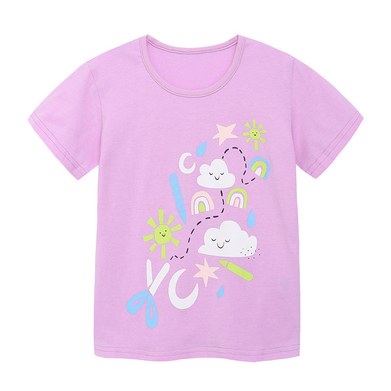 Boy T Shirt Girls' T-shirt Cute Children's Short-Sleeved T-shirt Knitted Cotton round Neck Children's Jacket