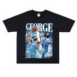 Basket Ball Star T Shirt Basketball Paul George Washed Distressed Printed T-Shirt Vintage Cotton Short Sleeve