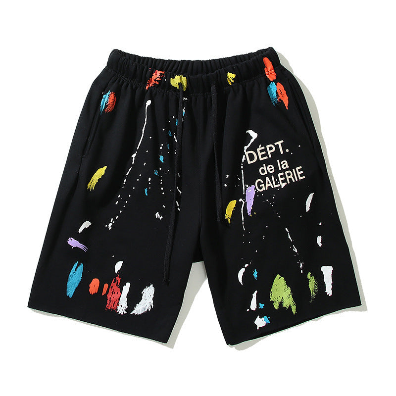 Gallery Dept Shorts Hand Painted Graffiti Ink Splashed Alphabet Casual Shorts