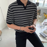 Mariner Shirt Short-Sleeved Knitting Polo Shirt Men's Summer Korean Style Loose Retro