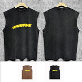 Purple Brand Distressed Tank T Shirts Distressed Sleeveless T-shirt Vest