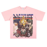 Film Star T Shirt Anime Retro Washed Distressed Flower Short Sleeve Loose T-shirt Men and Women