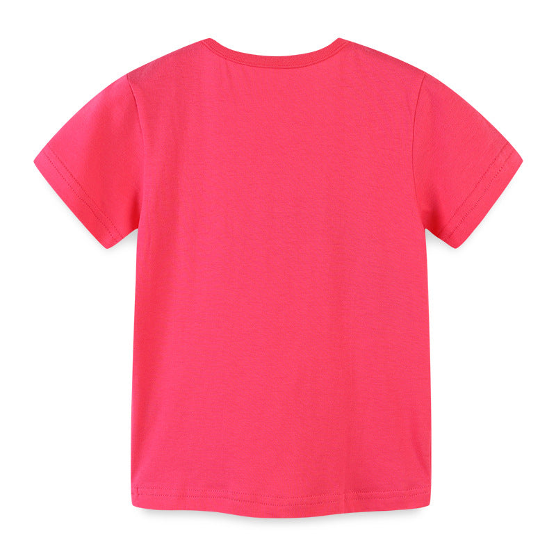 Boy T Shirt Knitted Cotton Girls T-shirt Short Sleeve round Neck Children Cartoon Printed Short Sleeve