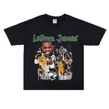 Basket Ball Star T Shirt Lebron James Washed Distressed Street American T-Shirt Loose