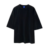 Mariner Shirt Men's Clothing Pleated Short Sleeves Japanese Loose Striped Korean Style round Neck T-shirt