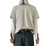 MIJKO Men Jacket Fake Two Long-sleeved Color Matching T-shirt