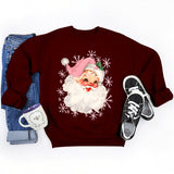 Christmas Pink Claus Print Crew Neck Sweatshirts