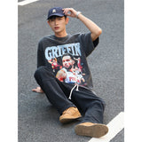 Basket Ball Star T Shirt Basketball Short Sleeve Washed Distressed round Neck T-shirt Loose