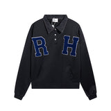 Rhude Hoodie Embroidery Denim Collar Stitching for Men and Women