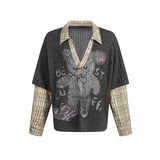 Unisex long-sleeved shirt autumpunk style lapel polo shirt